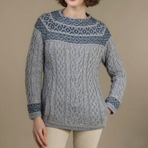 Aran Mor Women's M‎erino F‎‎air Isle Aran Sweater With Pockets‎‎ - Size M
